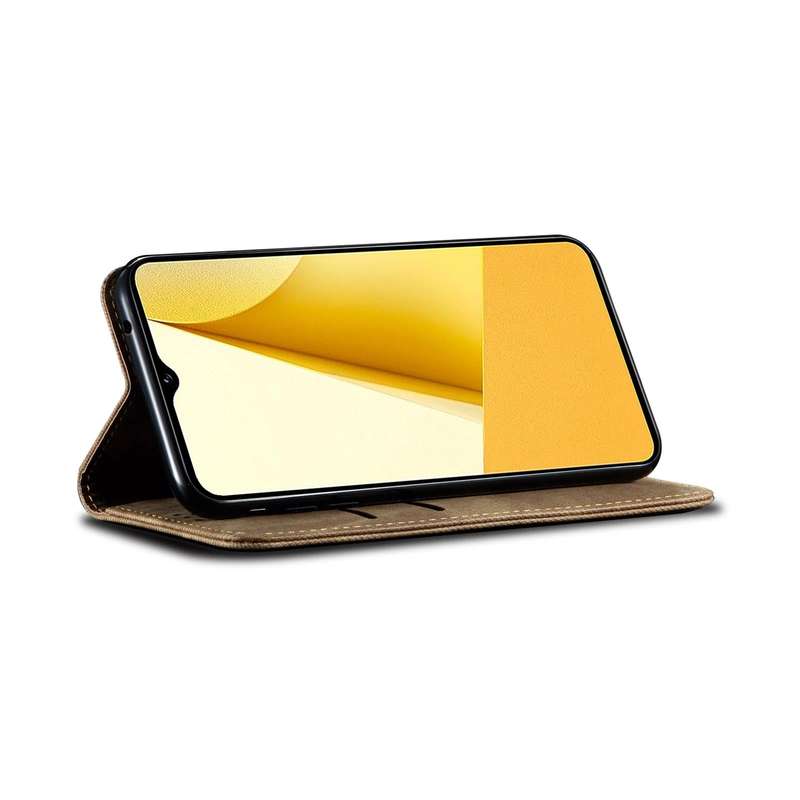 For vivo Y16 4G Global/Y02s 4G Global Denim Texture Leather Phone Case(Khaki)