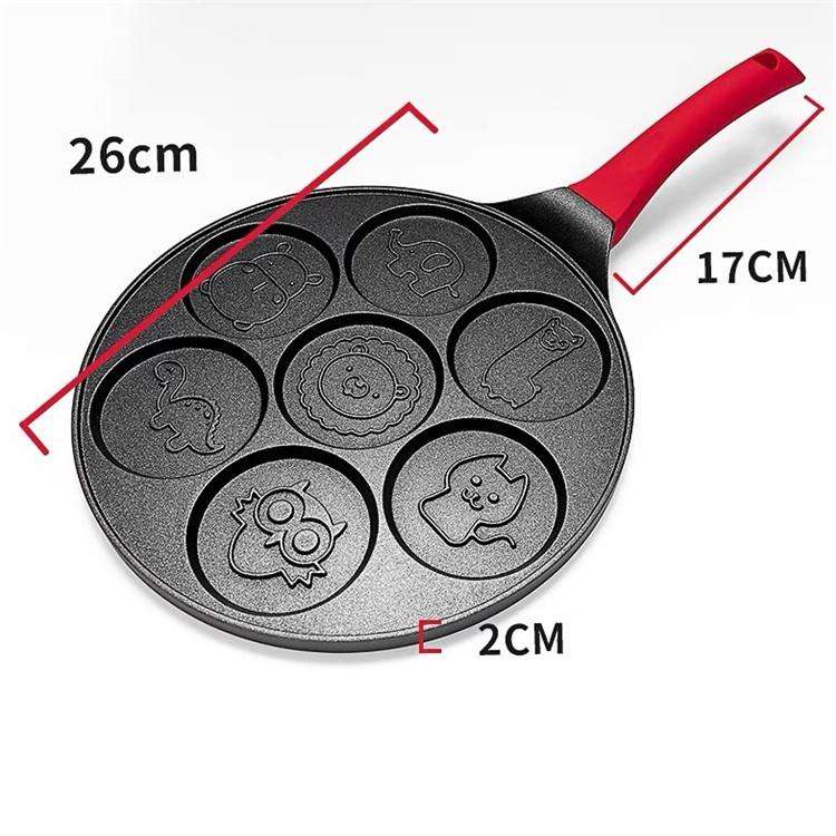 Seven-hole Breakfast Pan Multifunctional Flat Bottom Frying Pan Non-stick Egg Dumpling Pan(Black ...