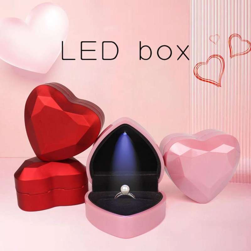 017015-20 Heart-shaped LED Light Ring Necklace Storage Box without Jewelry, Spec: Ring(White)