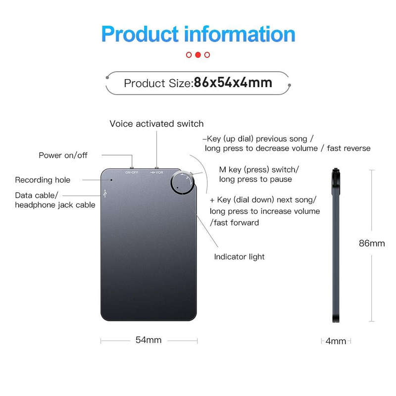 K2 Portable Ultra-thin Card Voice Recorder, Capacity:32GB(Black)