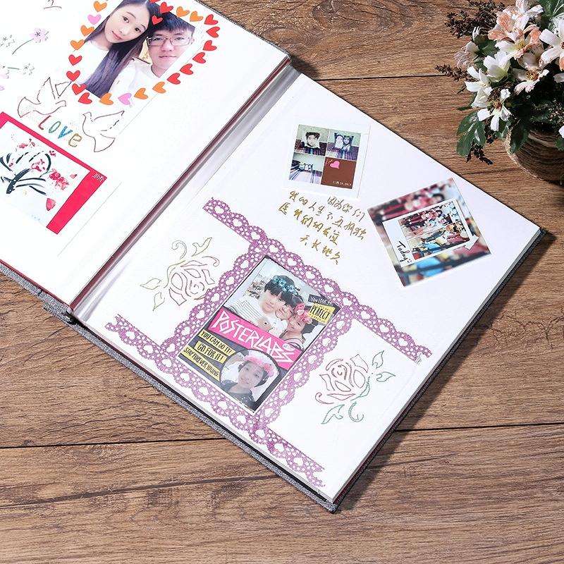 Simple Linen Self-adhesive Film Album Retro Family Large Capacity Handmade Creative Gifts(Gray Wh...