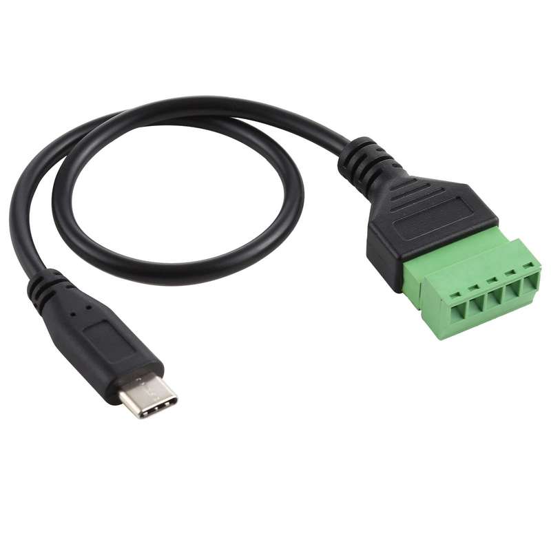 USB-C / Type-C Male to 5 Pin Pluggable Terminals Solder-free USB Connector Solderless Connection ...