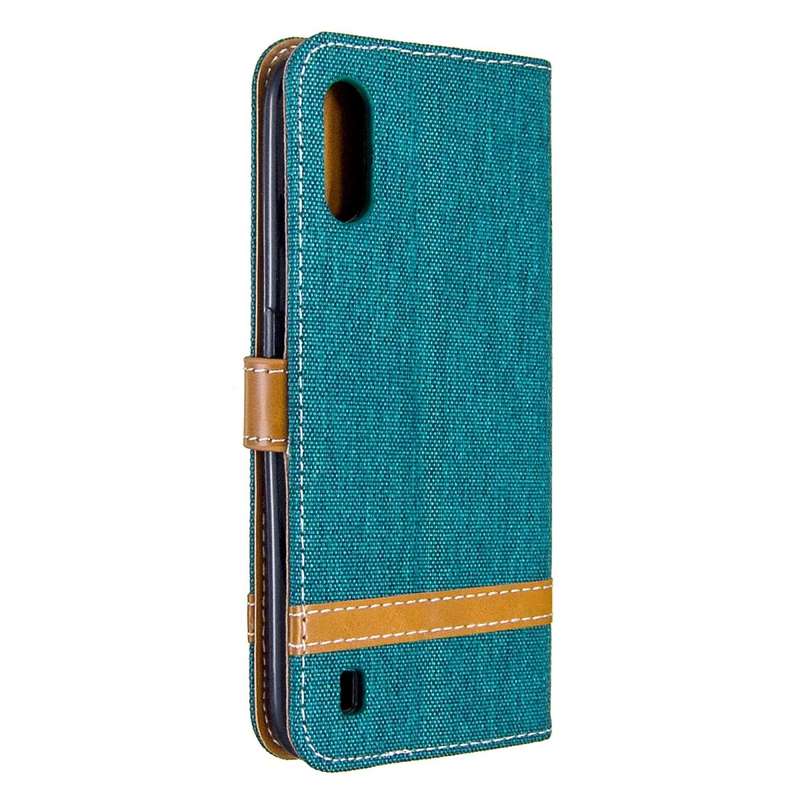 For Galaxy A01 Color Matching Denim Texture Horizontal Flip Leather Case with Holder & Card Slots...