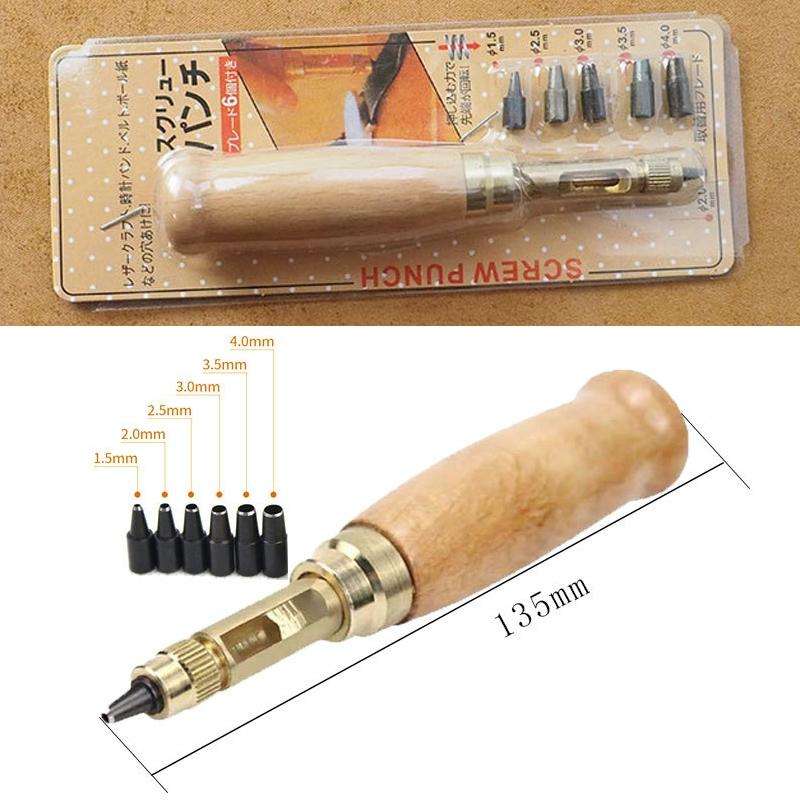 6 In 1 Automatic Belt Punch Punching Multi-scalp Anechoic Belt Punch(Wood Color)