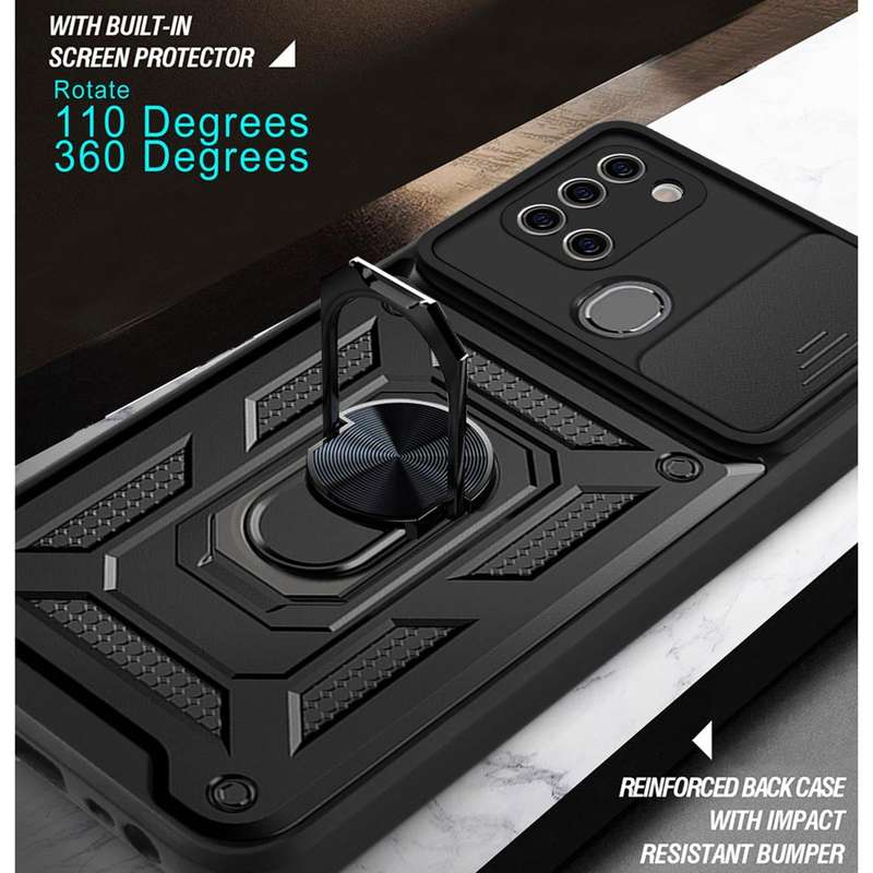 For Samsung Galaxy A21s Sliding Camera Cover Design TPU+PC Protective Case(Black)