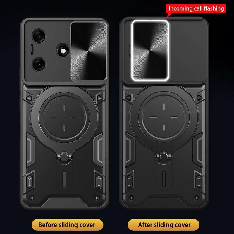 For Tecno Spark 10 / Spark 10C CD Texture Sliding Camshield Magnetic Holder Phone Case(Black)