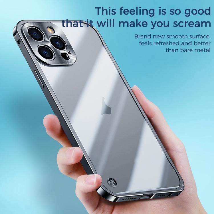 For iPhone 15 Pro Max Metal Frame Frosted PC Shockproof Phone Case(Silver)