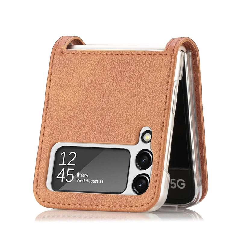 For Samsung Galaxy Z Flip 4 5G Folding Litchi Texture Card Wallet Phone Case(Brown)