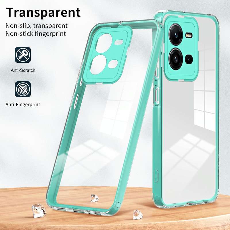 For vivo V25 5G / V25e 4G 3 in 1 Clear TPU Color PC Frame Phone Case(Light Green)