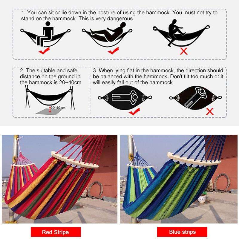 Outdoor Rollover-resistant Single Person Canvas Hammock Portable Beach Swing Bed with Wooden Stic...