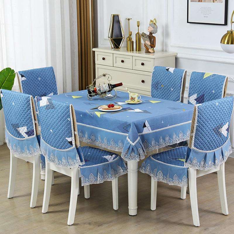 Home Dining Table/Chair Non-Slip Cover, Size: 1 Chair Cover+1 Back Cover(Triangular Blue)
