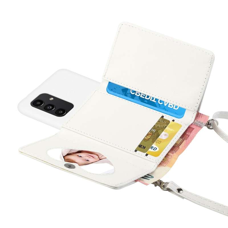 For Samsung Galaxy A34 5G Crossbody Lanyard Wallet Card Bag Phone Case(White)