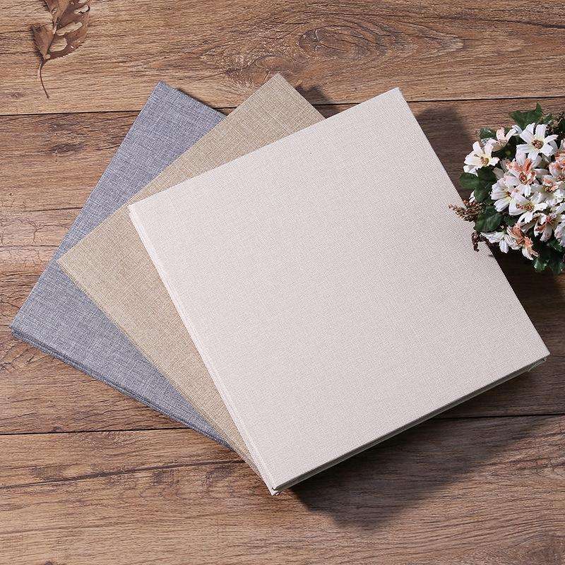 Simple Linen Self-adhesive Film Album Retro Family Large Capacity Handmade Creative Gifts(Gray Bl...
