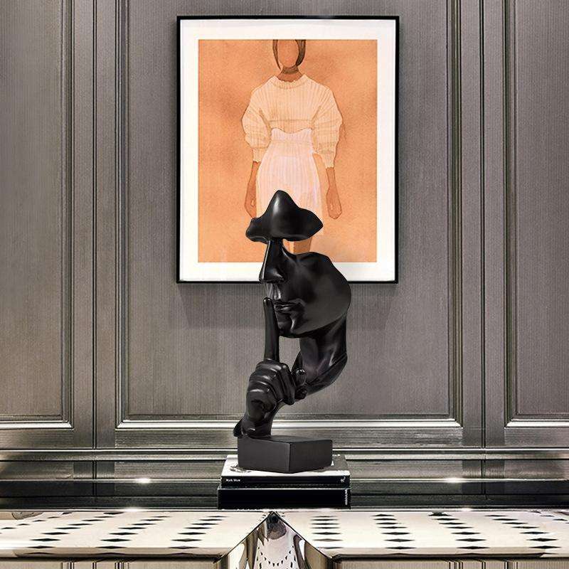 Silence Is Gold Abstract Statue Resin Desktop Decoration(Black)