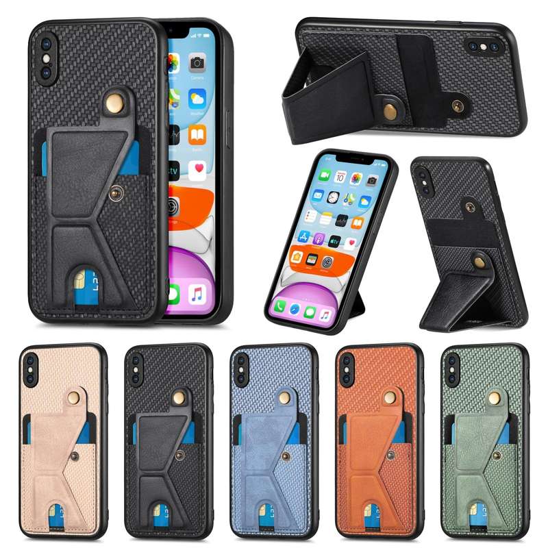 For iPhone X / XS Carbon Fiber Wallet Flip Card K-shaped Holder Phone Case(Black)