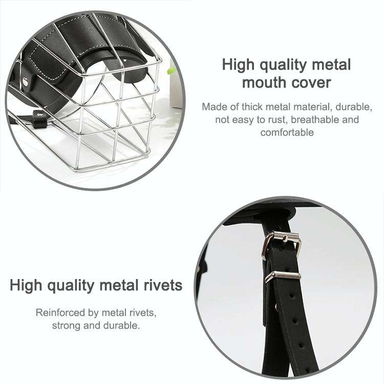 Steel Cage Style Dog Basket Wire Muzzle Protective Snout Cover with Leather Strap, Size: XXL
