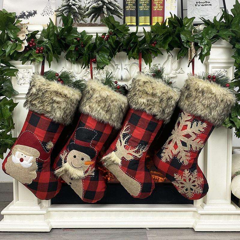 Christmas Ornaments Burlap Socks Candy Socks Gift Bag(Senior)