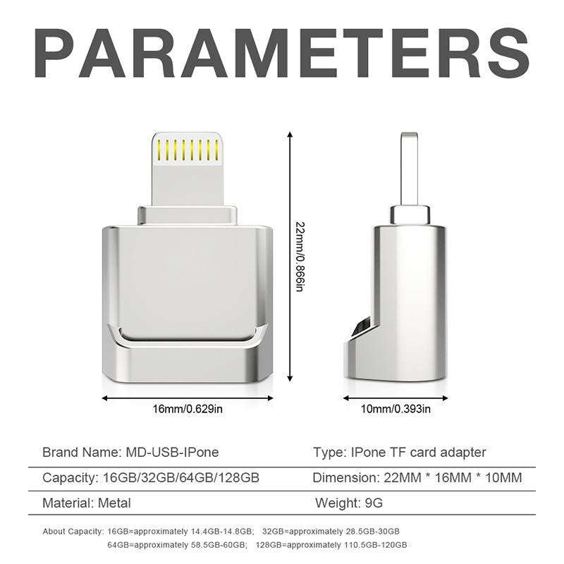 MicroDrive 8pin To TF Card Adapter Mini iPhone & iPad TF Card Reader (Black)