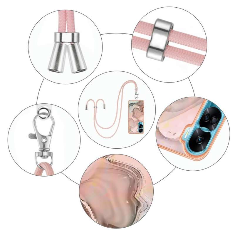 For Honor 90 Lite 5G Electroplating Marble Dual-side IMD Phone Case with Lanyard(Rose Gold 015)