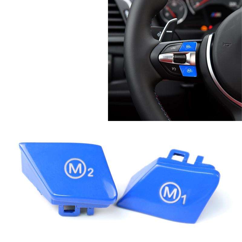 Sports Steering Wheel M1+M2 Fashion Button Switch Trim Cover for BMW F30 F34 F15 F16 2014-2018(Blue)
