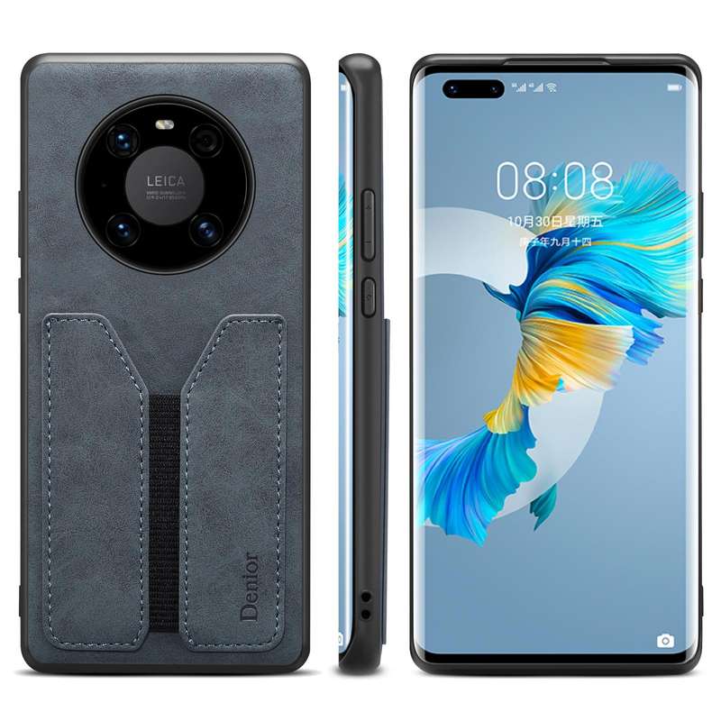 For Huawei Mate 50 Pro Denior DV Elastic Card PU Back Cover Phone Case(Grey)