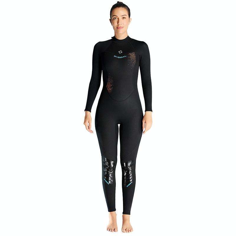 DIVE & SAIL 3mm Ladies Warm Thickened One-Piece Long Sleeve Wetsuit Winter Swimming Gear, Size: L...