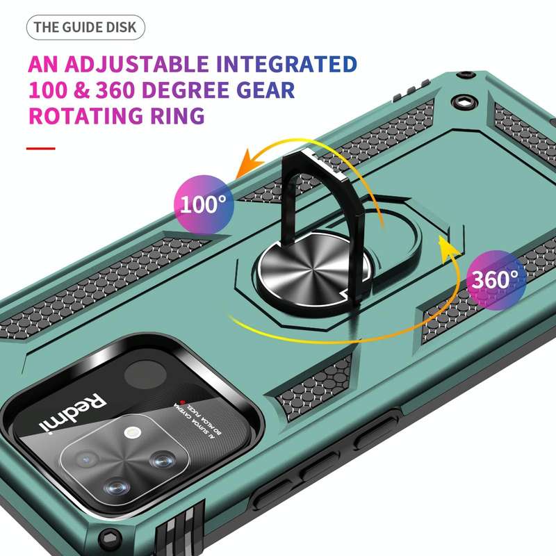 For Xiaomi Redmi 10C Shockproof TPU + PC Phone Case with 360 Degree Rotating Holder(Green)
