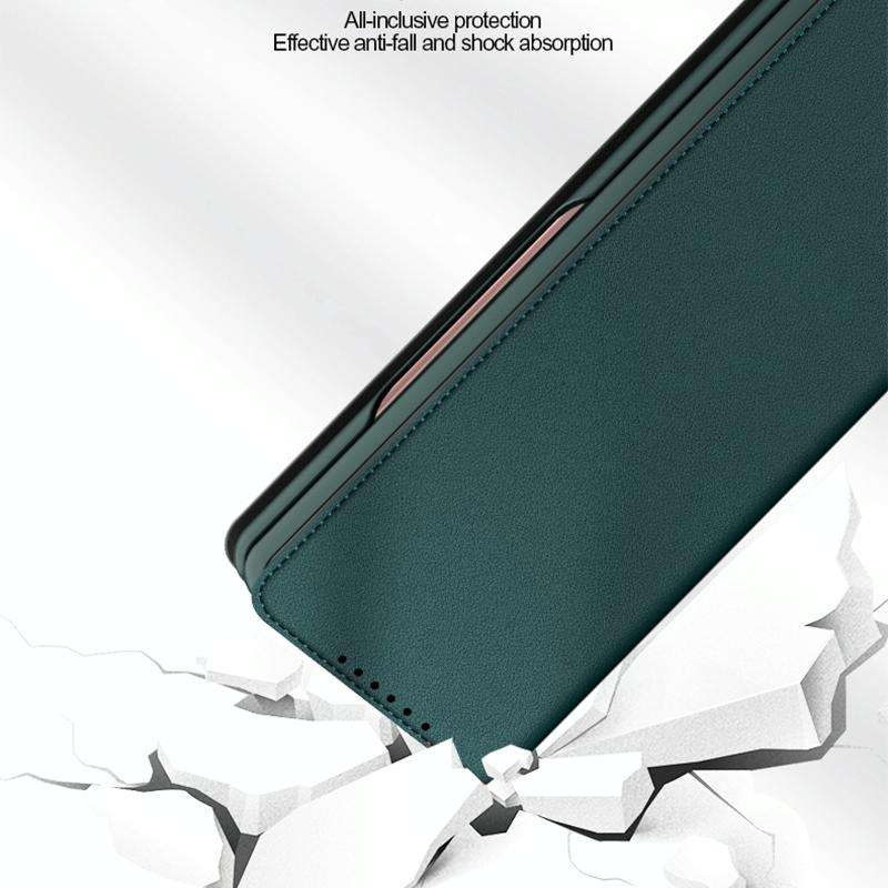 For Samsung Galaxy Z Fold4 Split Type Horizontal Flip Foldable Leather Phone Case(Plain Black)