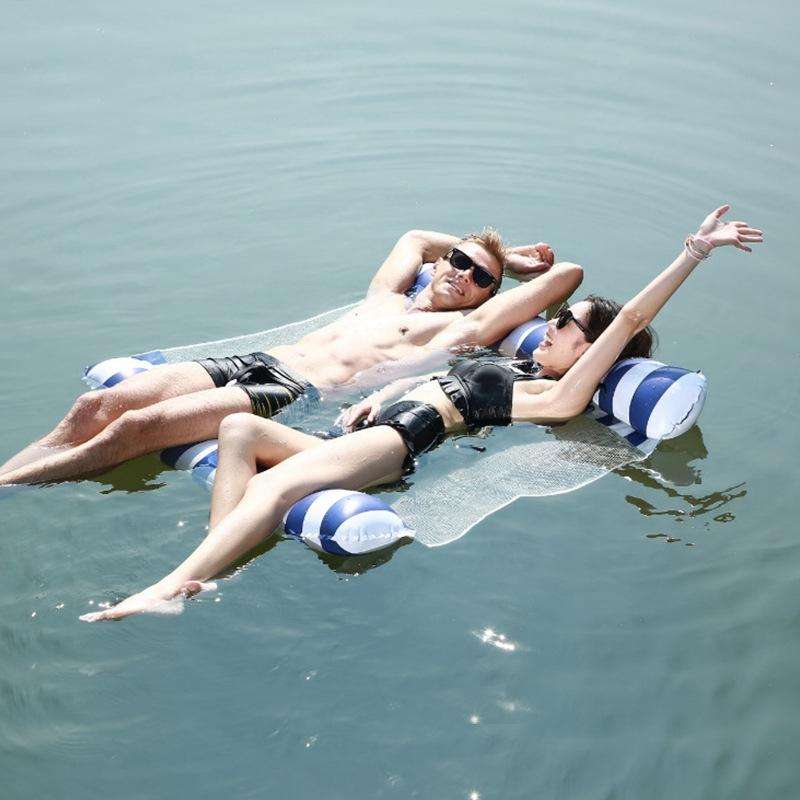 Inflatable Recliner On Water Foldable Backrest Floating Bed Inflatable Floating Row, Style Stripe...