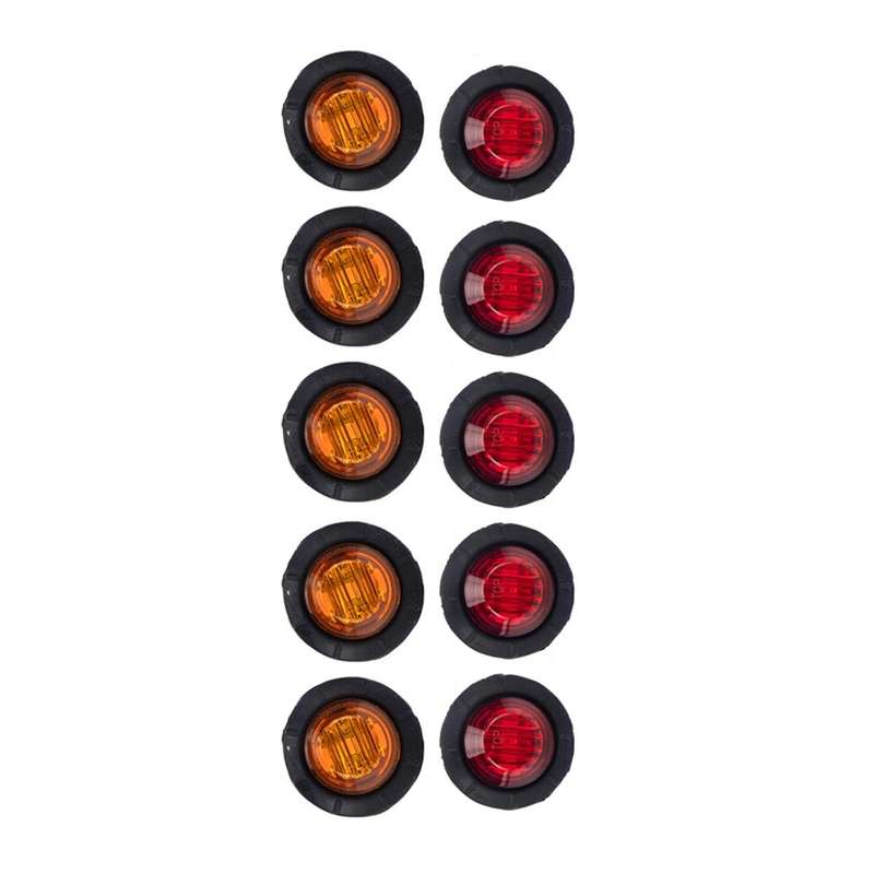 A5013 Red + Amber Light 10 in 1 Truck Trailer LED Round Side Marker Lamp