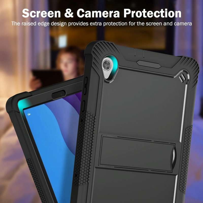 For Lenovo Tab M10 HD Silicone + PC Holder Shockproof Tablet Case(Black)