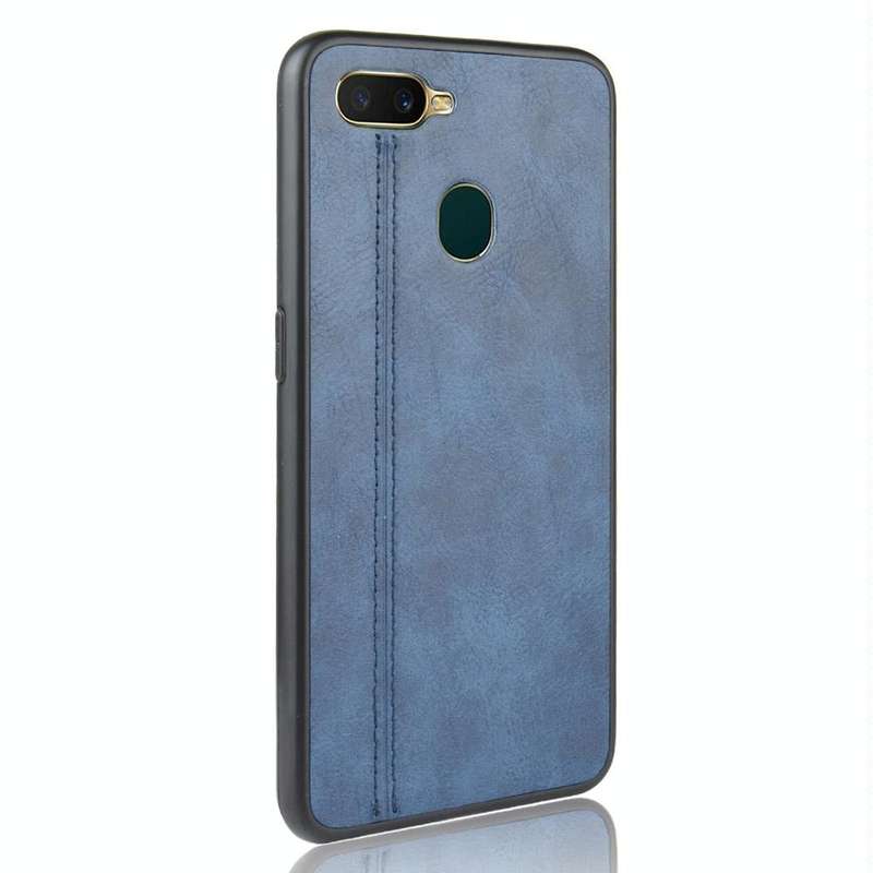 For Oppo A12 Shockproof Sewing Cow Pattern Skin PC + PU + TPU Case(Blue)