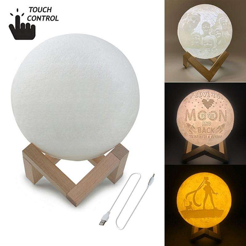 Customized Touch Switch 3-color 3D Print Moon Lamp USB Charging Energy-saving LED Night Light wit...