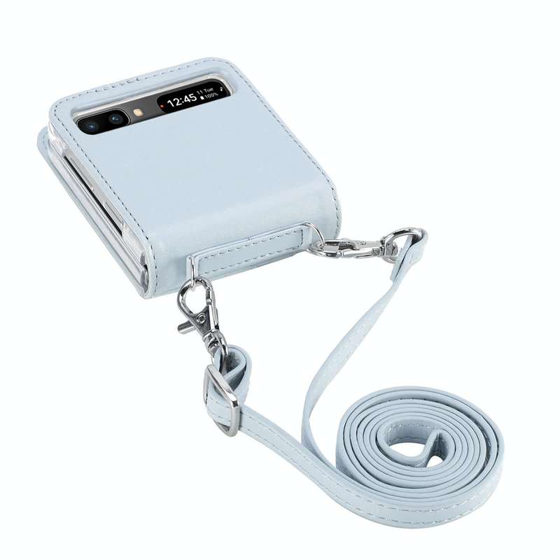 For Samsung Galaxy Z Flip 5G Diagonal Lanyard Embossed Card Phone Case(Silver)