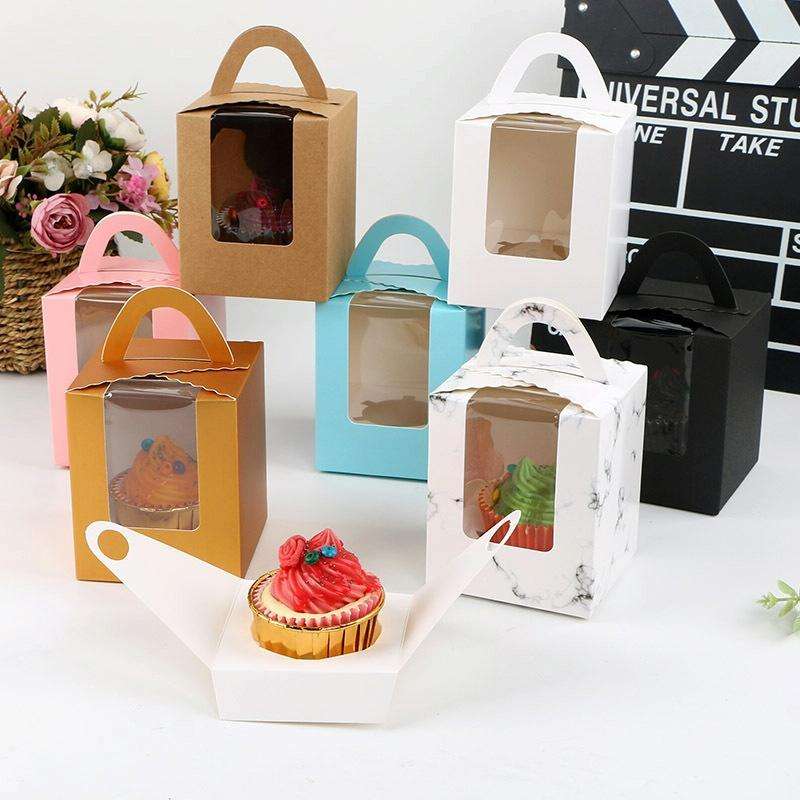 30 PCS Transparent Window 1 Piece Cardboard Portable Cup Cake Box Mousse Pastry Box White