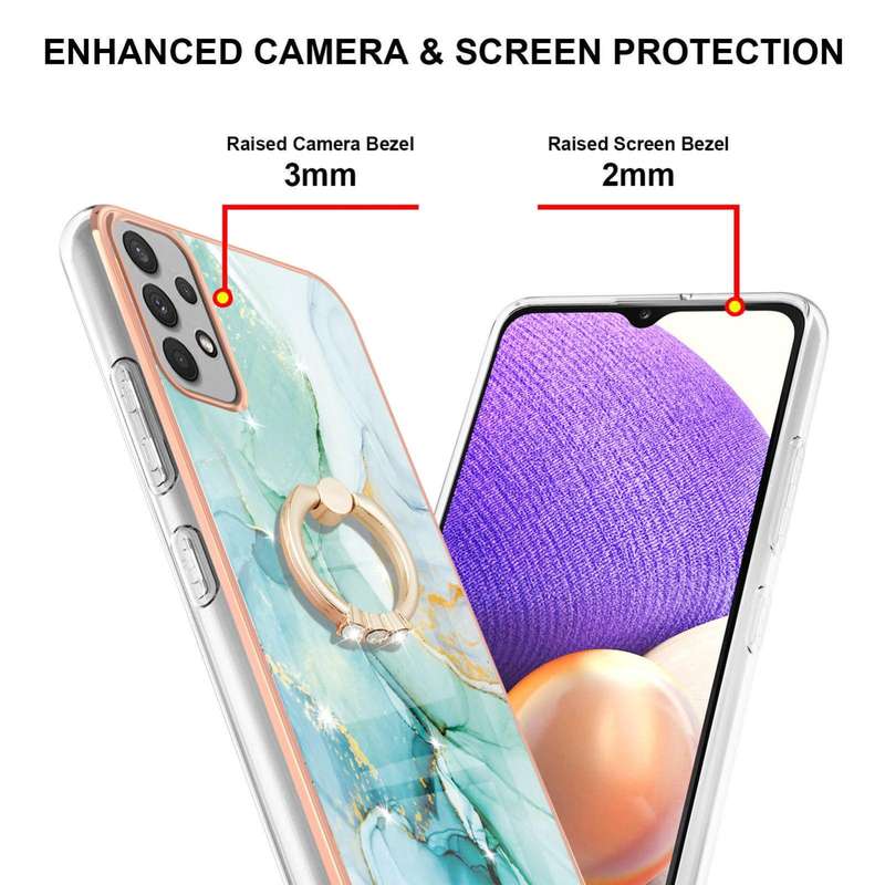 For Samsung Galaxy A73 5G Electroplating Marble IMD TPU Phone Case with Ring Holder(Green 003)