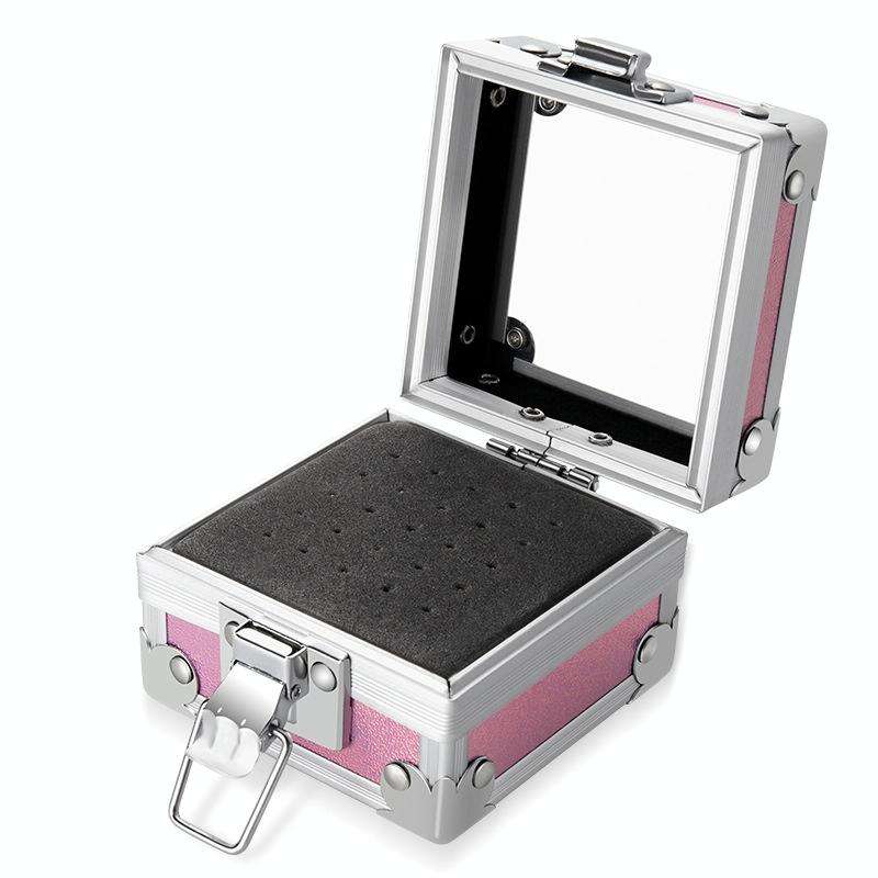 Nail Polishing Head 25 Holes Display Stand Dustproof Storage Box(Pink)