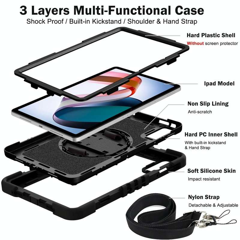 For Xiaomi Redmi Pad 10.61 360 Degree Rotation PC Contrast Silicone Tablet Case(Black)
