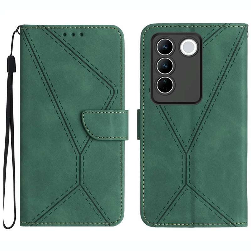 For vivo V27E 4G Global Stitching Embossed Leather Phone Case(Green)