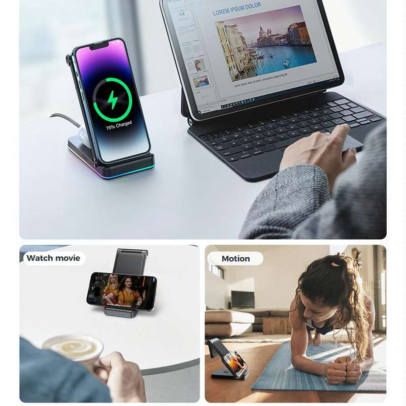 JOYROOM JR-WQN01 15W 3 in 1 Foldable Wireless Charger(Black)