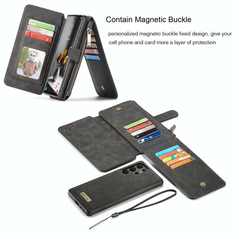 For Samsung Galaxy S22 Ultra 5G CaseMe-007 Detachable Multifunctional Leather Phone Case(Black)
