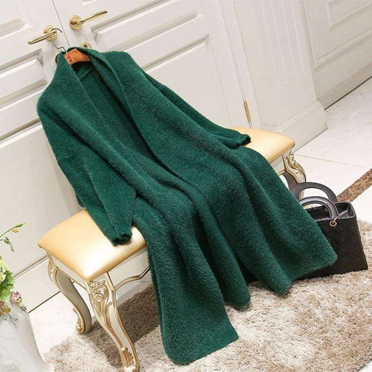 Loose Bat Plus Size Thickened Nightgown Women Knitted Cardigan Sweater Coat (Color:Green Size:Fre...