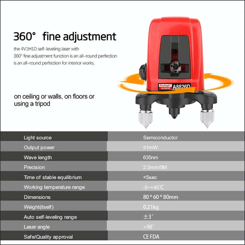 A8826D Laser Level 3D Self Leveling 2 Line Lasers Horizontal Vertical Lasers Level 360 Tripod Min...