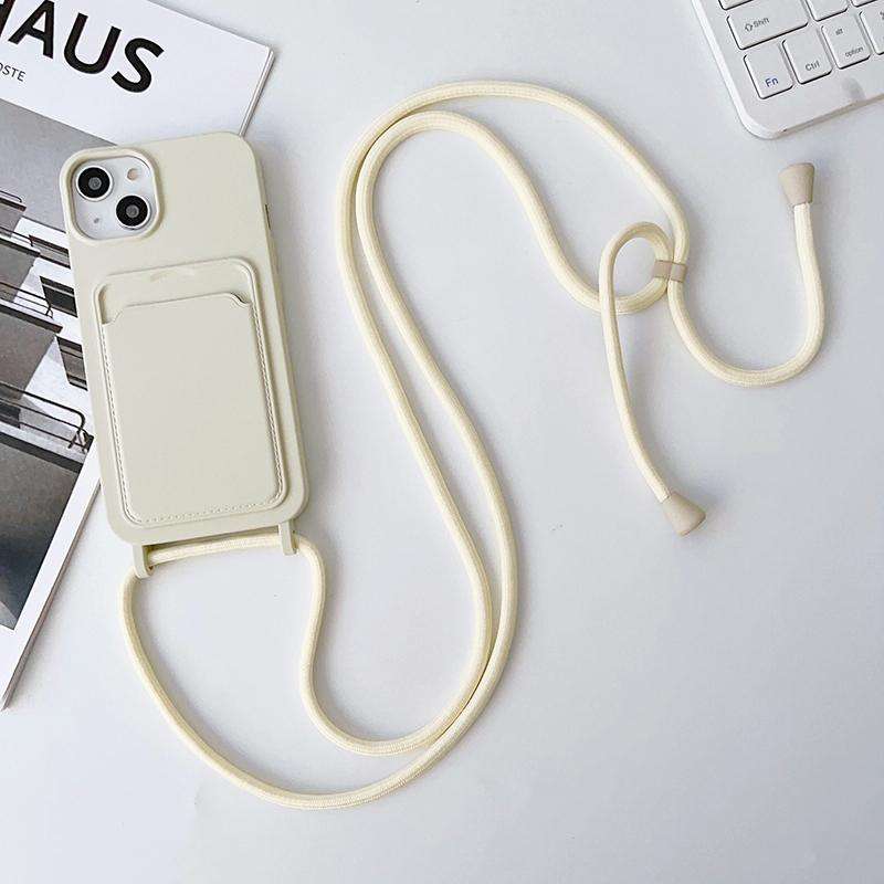 For iPhone 11 Crossbody Lanyard Elastic Silicone Card Holder Phone Case(White)