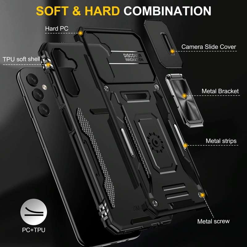 For Samsung Galaxy A15 Armor PC + TPU Camera Shield Phone Case(Black)