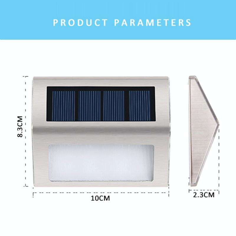 2PCS Solar Stainless Steel 3 LED Stair Wall Lamp Outdoor Garden Fence Light( White Light)