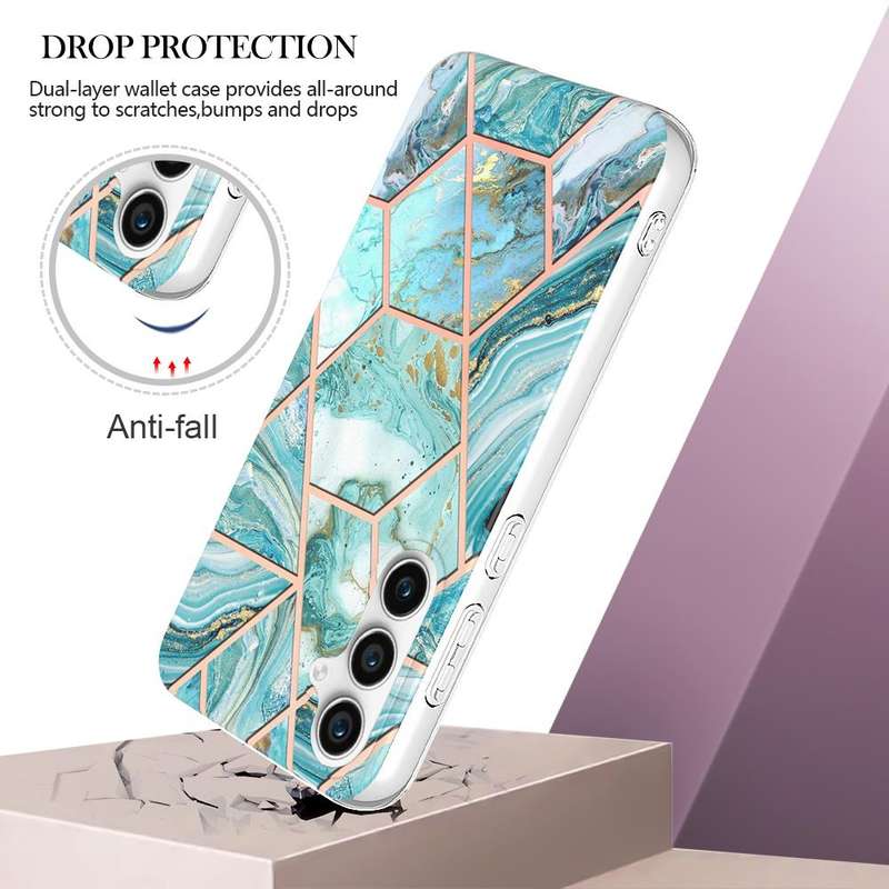 For Samsung Galaxy S23 FE 5G Electroplating Splicing Marble TPU Phone Case(Blue)