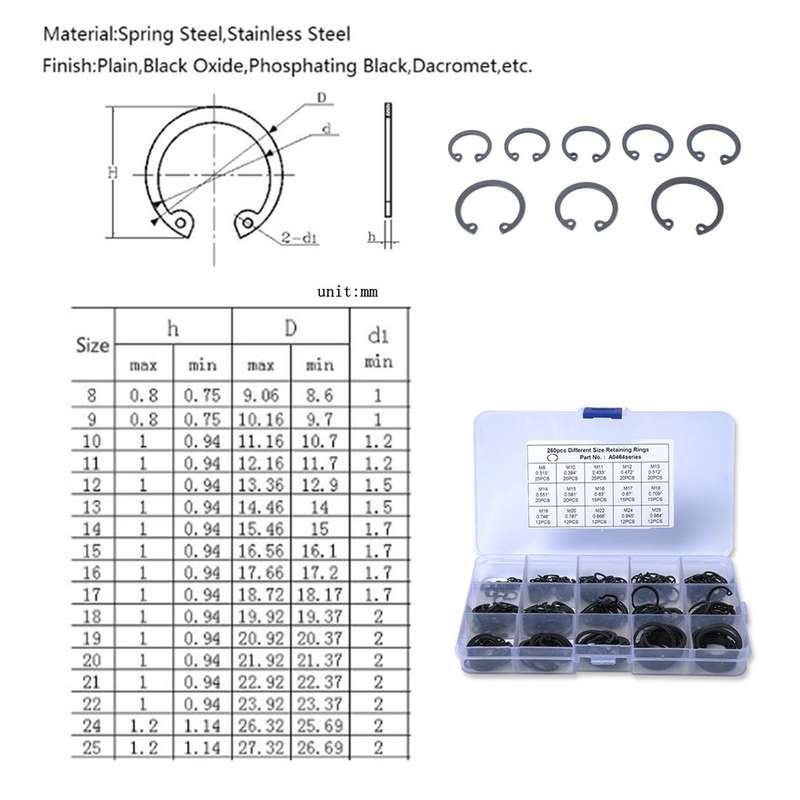 260 PCS Car C Shape Circlip Snap Ring Assortment Retaining Rings