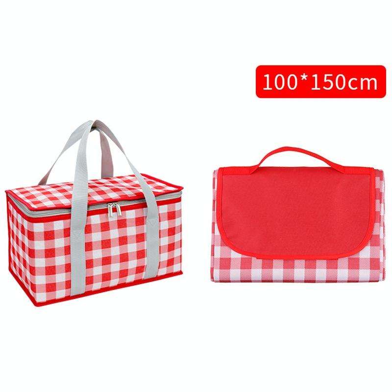 JY2209 Camping Moistureproof Portable Picnic Basket Set, Spec: Red White+150x100cm