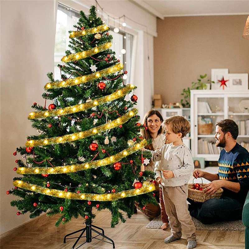 5m 50LEDs 8-function+Remote LED Christmas Tree Decoration Bronzing Ribbon Lights(Gold-Warm White)